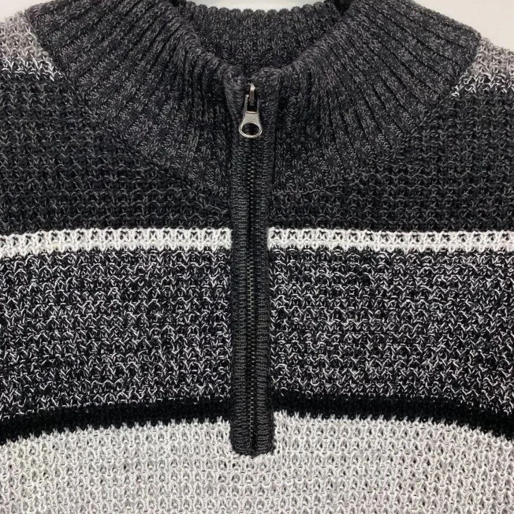 Carbon Quarter Zip Striped‎ Sweater Pullover Cotton